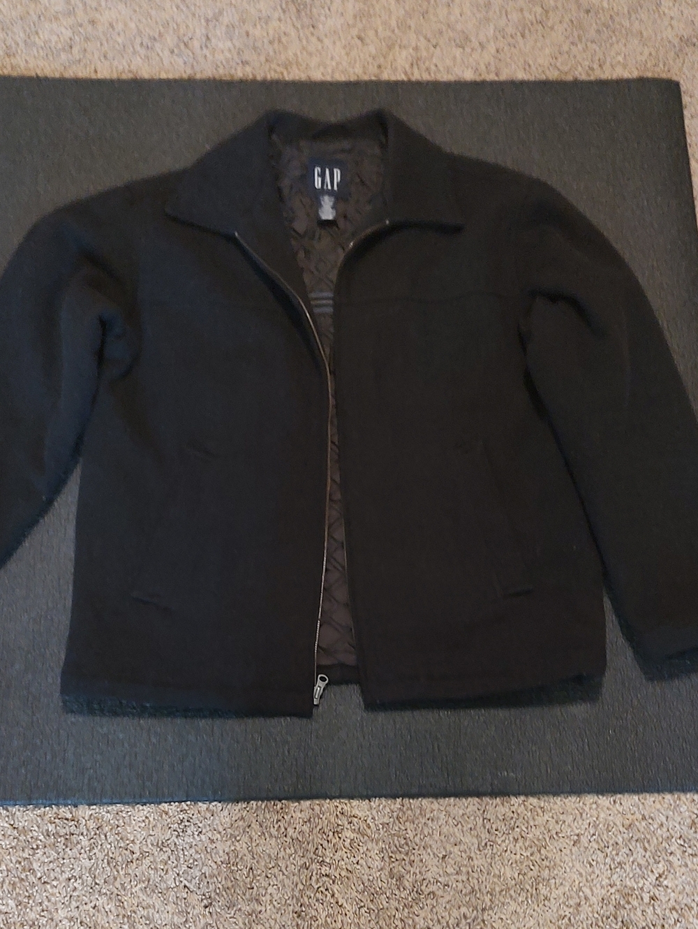 GAP Men's Black Quilted-Lined Zip Wool Jacket